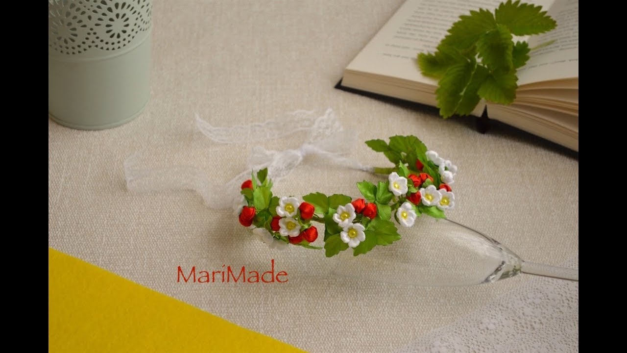 Канзаши Венок из Земляники МК Kanzashi Wild Strawberry Head Wreath DIY