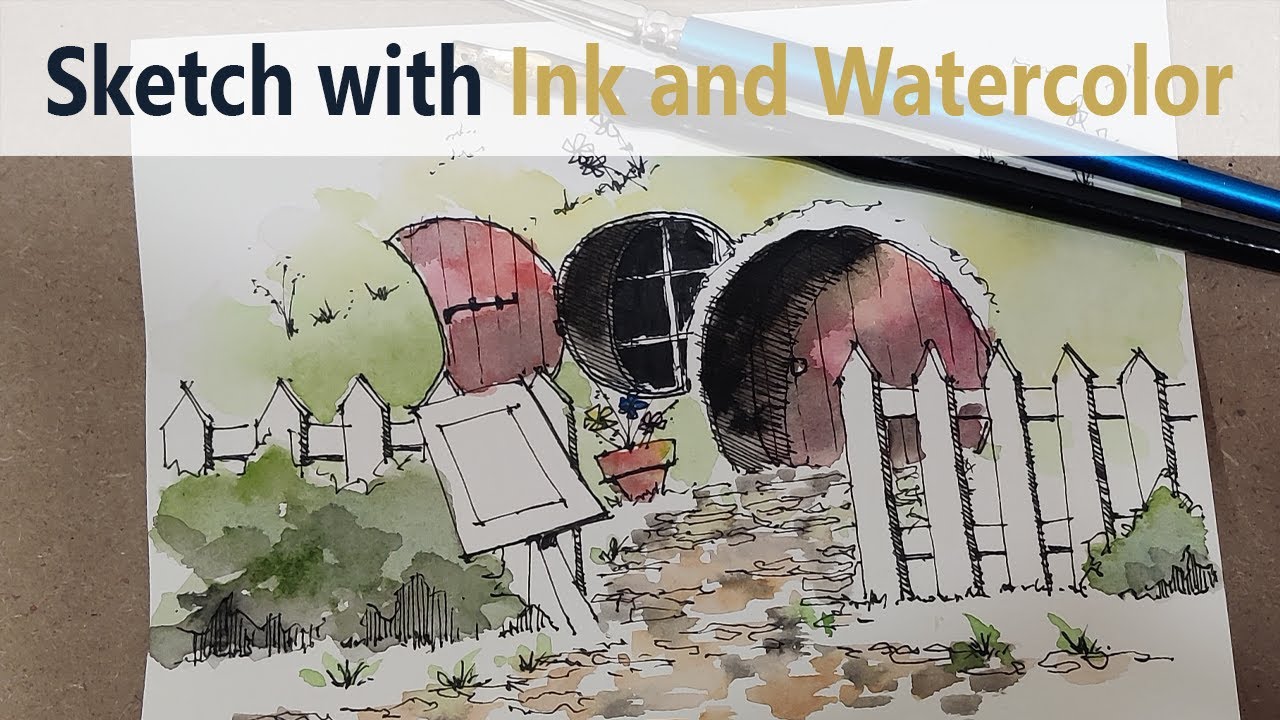 Sketch with ink and watercolor