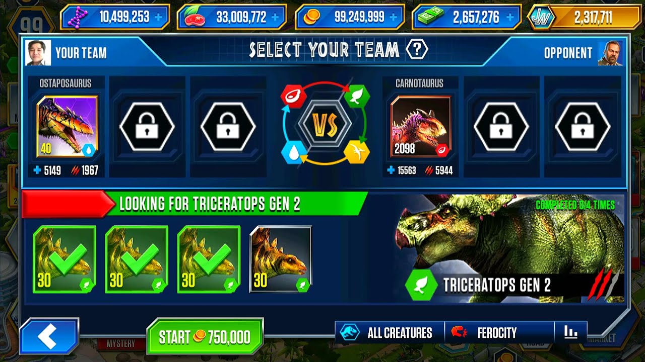 LOOKING FOR TRICERATOPS GEN 2 VS CARNOTAURUS GEN 2 UNLOCK | HT GAME