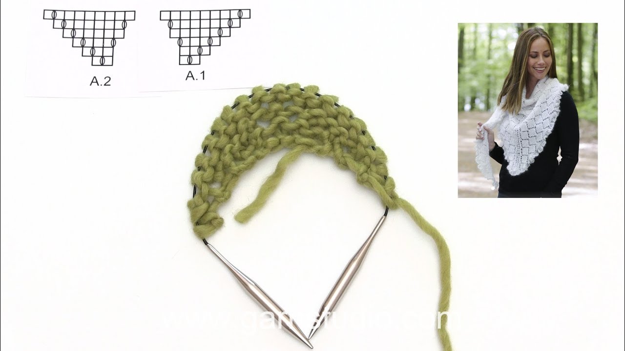 How to start knitting the shawl after A.1 and A.2 in DROPS 179-32