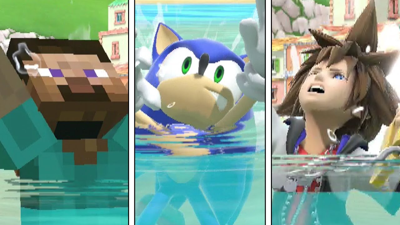 All Characters Swimming & Drowning Animations + Reactions in Smash Bros Ultimate (All DLC Inc Sora)