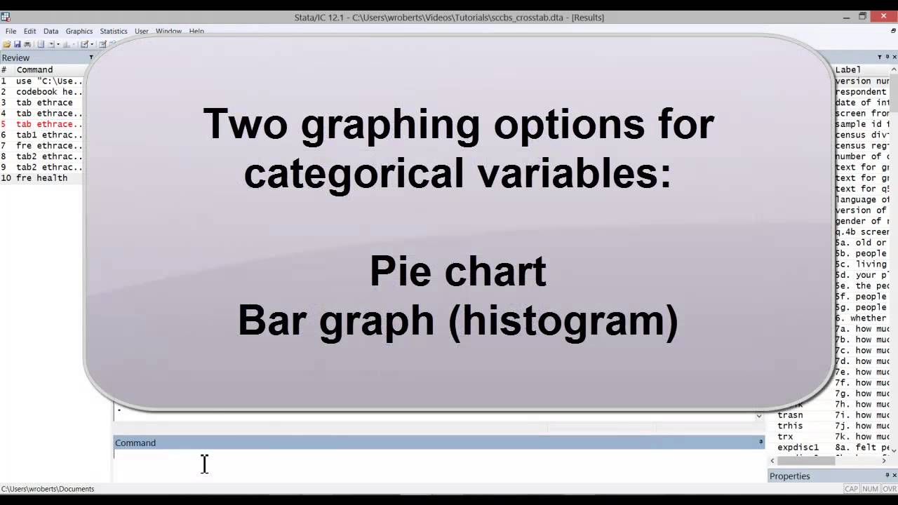 Stata Tutorial: Frequency Distributions and Associated Graphs (Pie Charts and Bar Graphs)