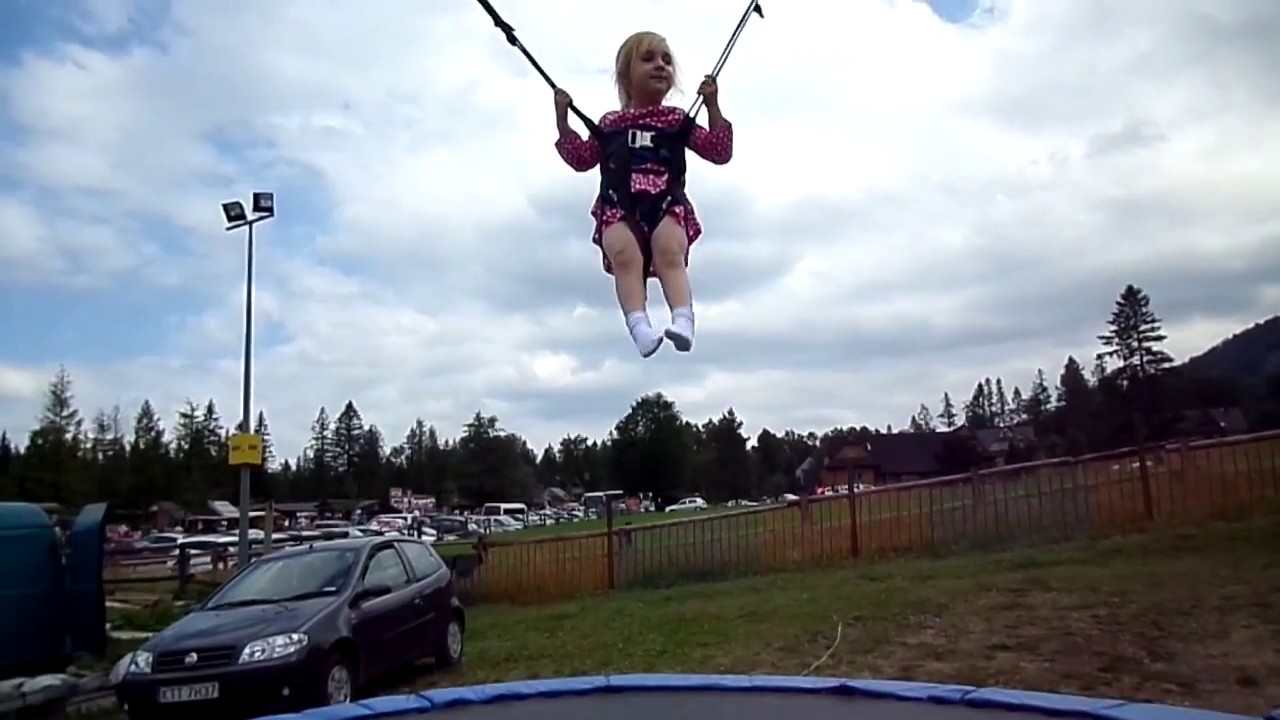 Trampoline challenge Harness Bungee Challenge Great Fun kids challenge on trampoline