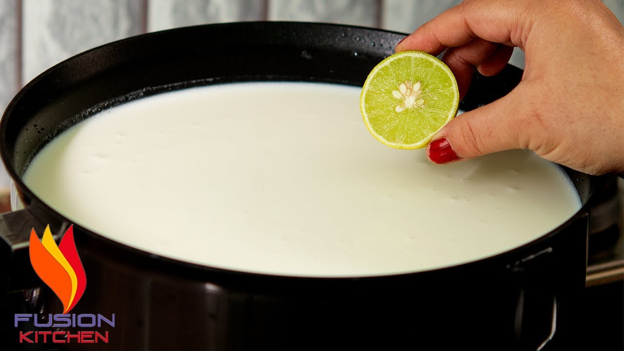 Pour the lemon juice into the boiling milk. Make this incredibly delicious dessert, Fusion Kitchen