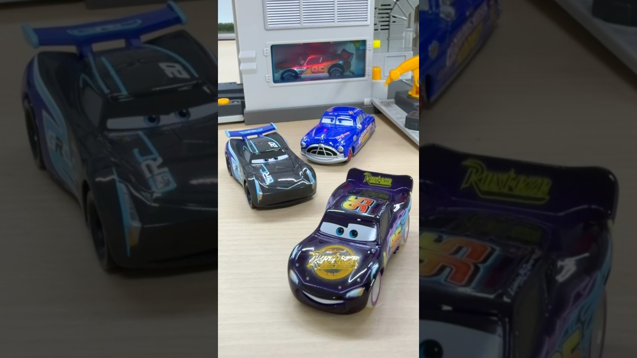 カーズトミカ3台が坂道走行してはてなボックスに入ります!整備工場でミニカーがカラーチェンジ🟣🔴 #shorts #カーズ #cars #トミカ @OmotyaRanger