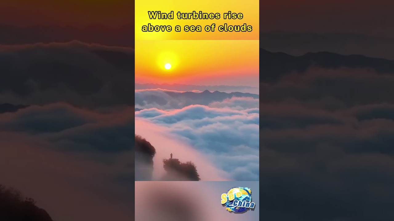 Wind turbines rise above a sea of clouds
