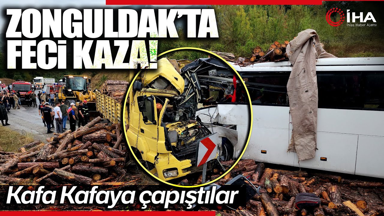 Zonguldak’ta Trafik Kazası, Yolcu Otobüsü İle Tomruk Yüklü Kamyon Çapıştı