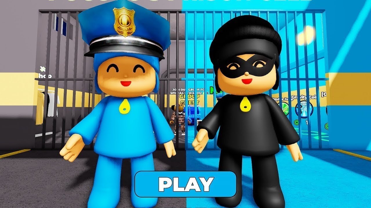 POCOYO POLICE VS THIEF PRISON RUN! Obby roblox! Gameplay Walkthrough #roblox #obby