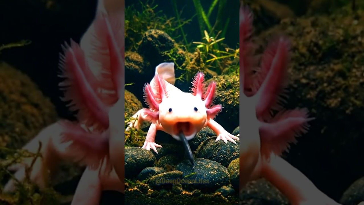The Cutest Predator: Axolotl Slurps a Worm! 🐛😍