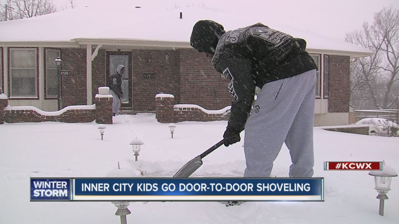 Inner city kids go door-to-door shoveling snow
