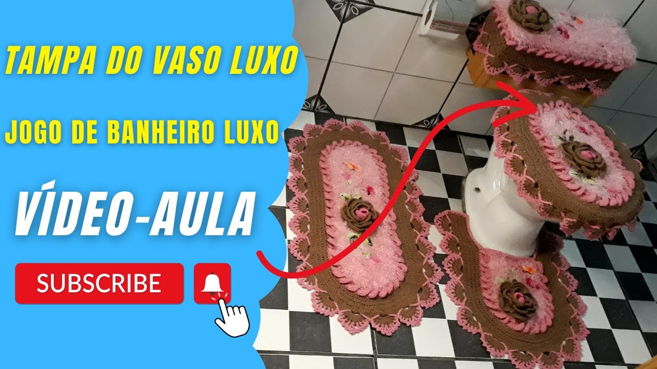 JOGO DE BANHEIRO DE CROCHÊ LUXO / TAMPA DO VASO / Vídeo-aula completa / Jogo de banheiro peludinho