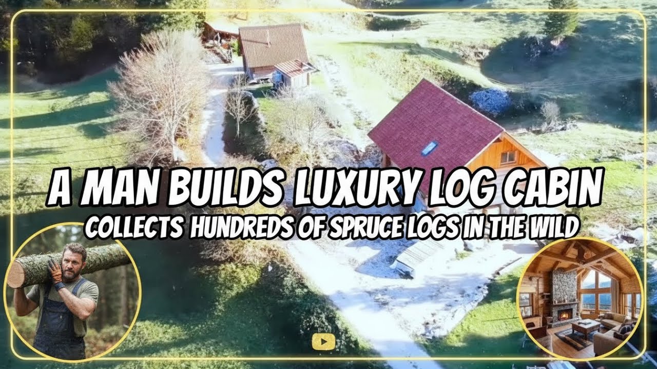 A man collects hundreds of spruce logs by himself and builds an enviable luxury log cabin in the wil