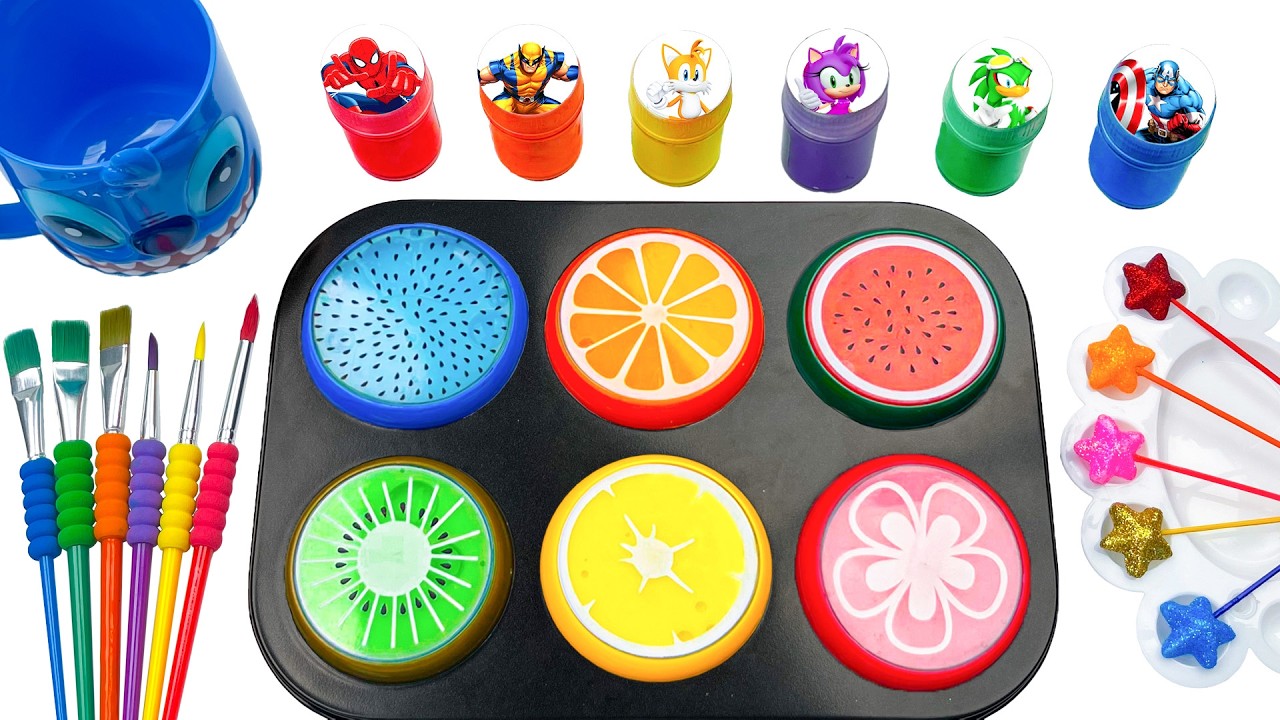 Satisfying Video | Colorful Fruit Slime in Muffin Tray 🍊🍉 🌈 Rainbow color mixing