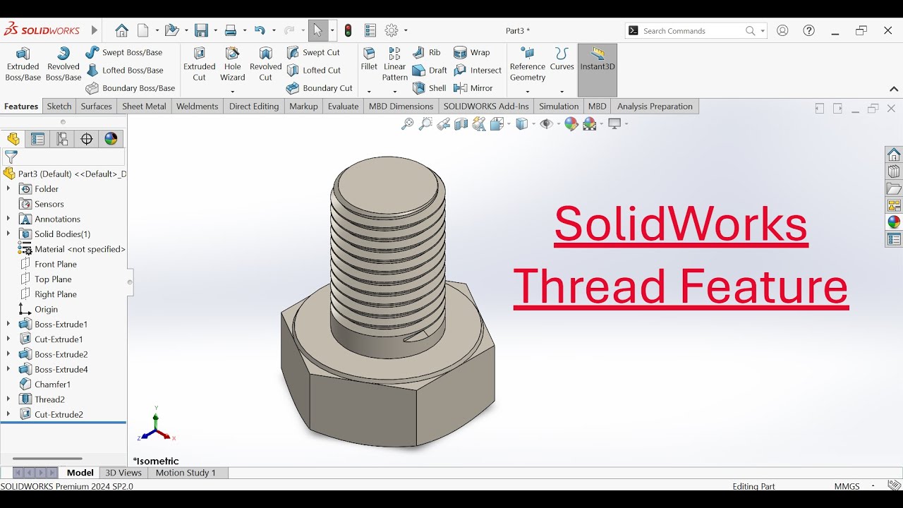 SolidWorks Thread Feature Tutorial | Thread Feature in SolidWorks