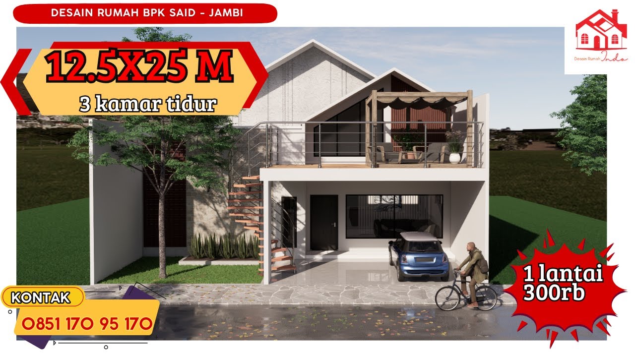 DESAIN RUMAH SCANDINAVIAN UKURAN 12,5 X 25M 3 KAMAR TIDUR 1 LANTAI ROOFTOP (Bapak Said Jambi)