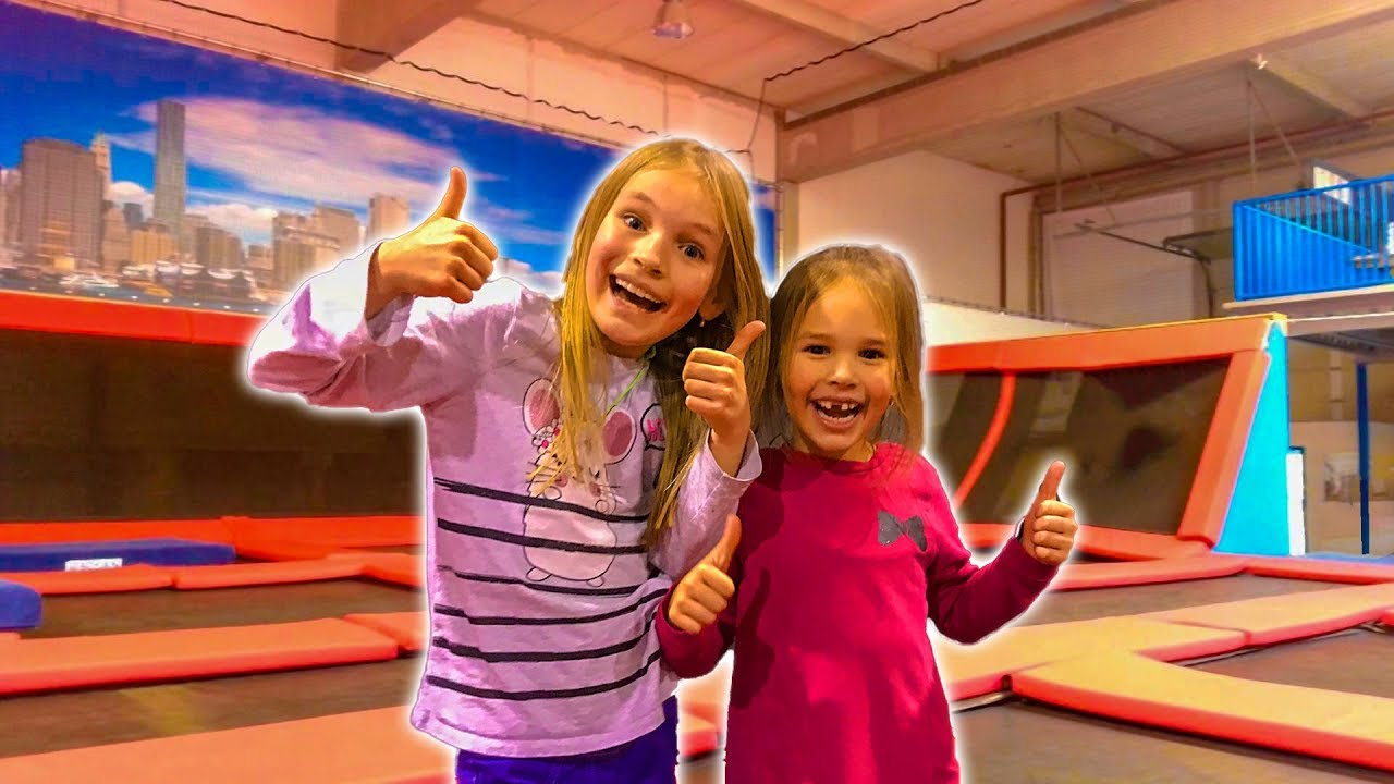 Amelia, Avelina and Akim having a fun adventure vlog in a trampoline bounce center