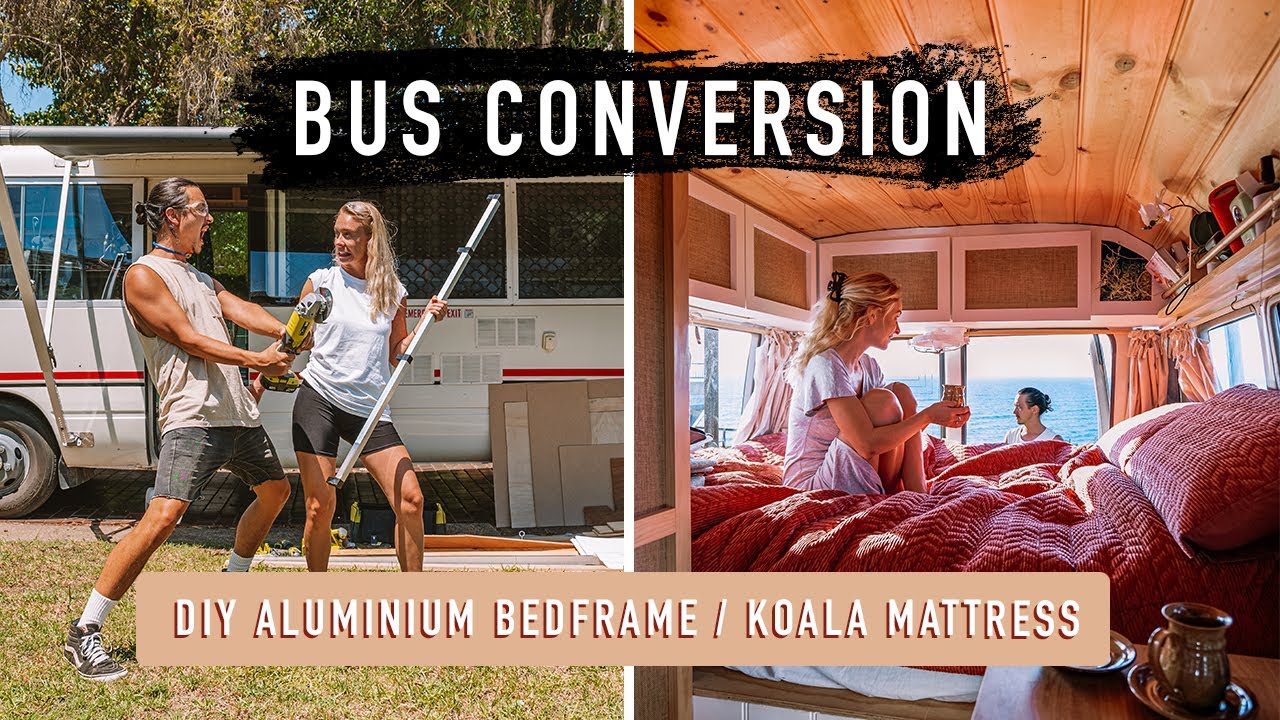 VAN / BUS Conversion - BED! Koala Mattress / DIY aluminium bed frame / Gas struts - Toyota Coaster