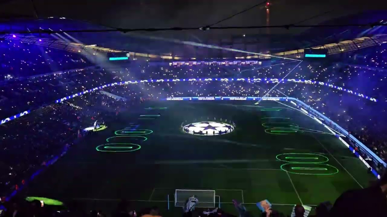 Light show @ Etihad stadium, City v BSC Young Boys on 7th Nov 2023.