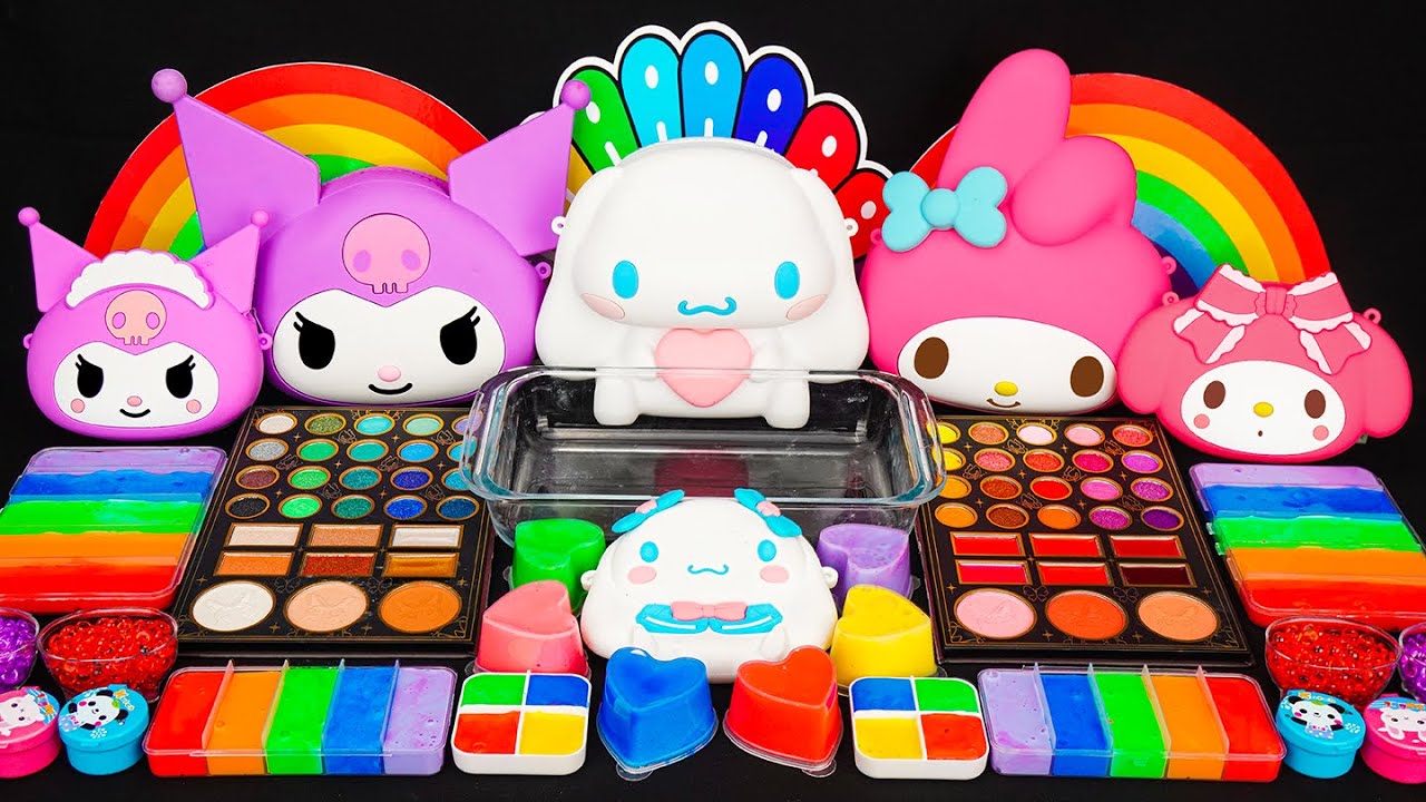 Satisfying Slime ASMR 🌈 Mixing SANRIO COLLECTION Slime With Glitters & Eyeshadow Makeup Set ASMR