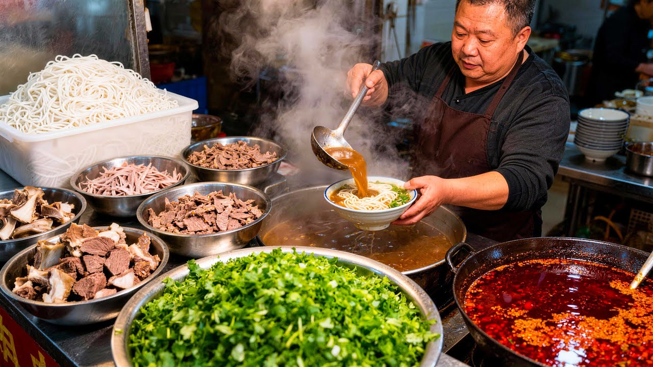 Thưởng thức tô Bún thịt dê nổi tiếng ở Quý Châu, khách xếp hàng dài chờ ăn