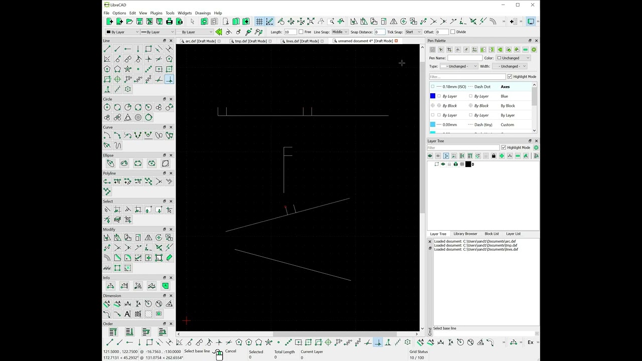 LibreCAD Orthogonal From Line
