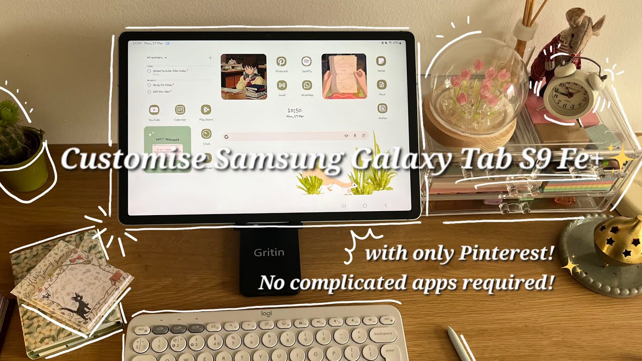 customize samsung galaxy tab s9 fe+ with me 🌿only with Pinterest 🍓no extra apps needed 🍀