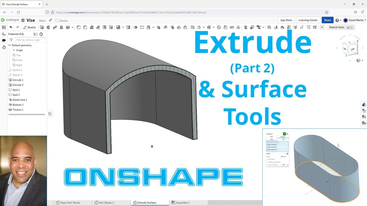 Onshape - Урок по Part Studio - Выдавливание (Часть 2) и некоторые инструменты редактирования пов...
