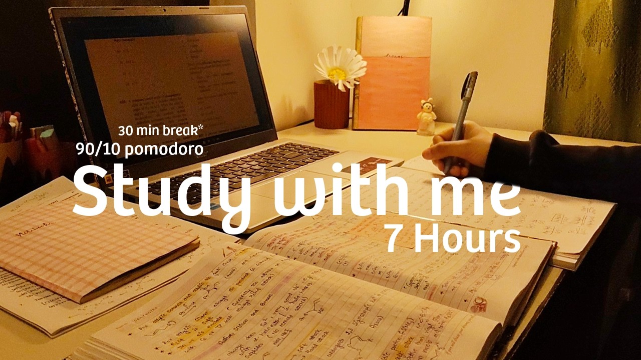LIVE STUDY WITH ME – 7 HOURS | Rain Sound | Background Noise | Pomodoro (90/10)