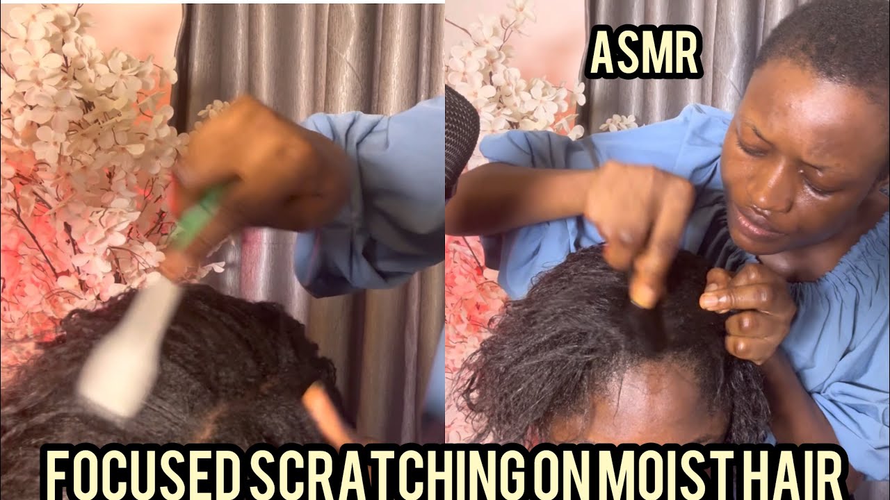 ASMR ✨Concentrative scalp scratching and blowing on moist hair for sleep