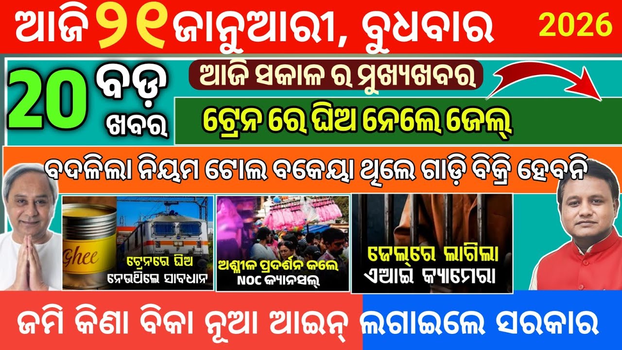 Today morning News Odisha/21 January 2026/odia news today/breaking news odisha 