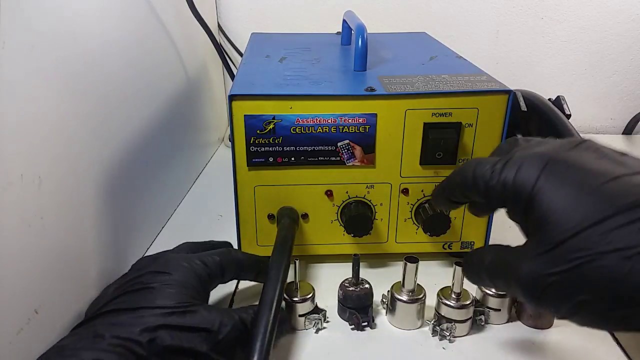 Como manusear a estação de retrabalho ar quente.