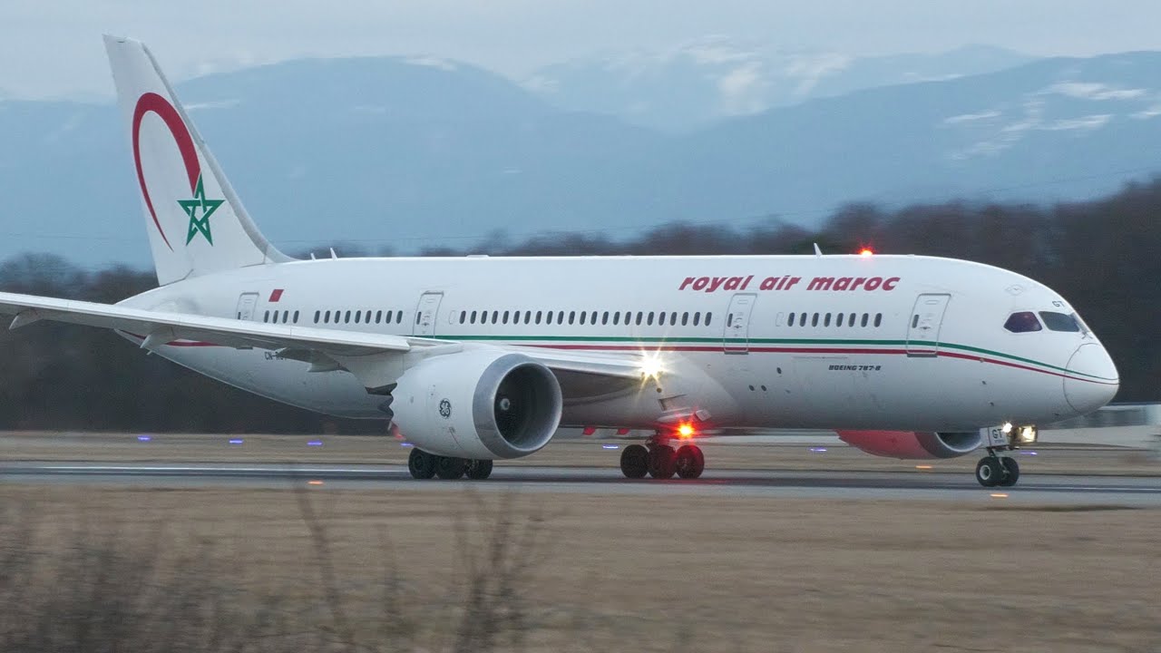 4K | Royal Air Maroc Boeing 787-8 Dreamliner takeoff at Geneva/GVA/LSGG