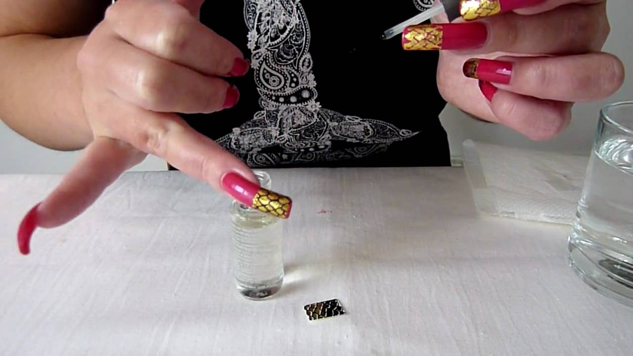 How To Apply Water Decals. Snake Skin Pink Funky French Nail Manicure Design / Art Natural Nails