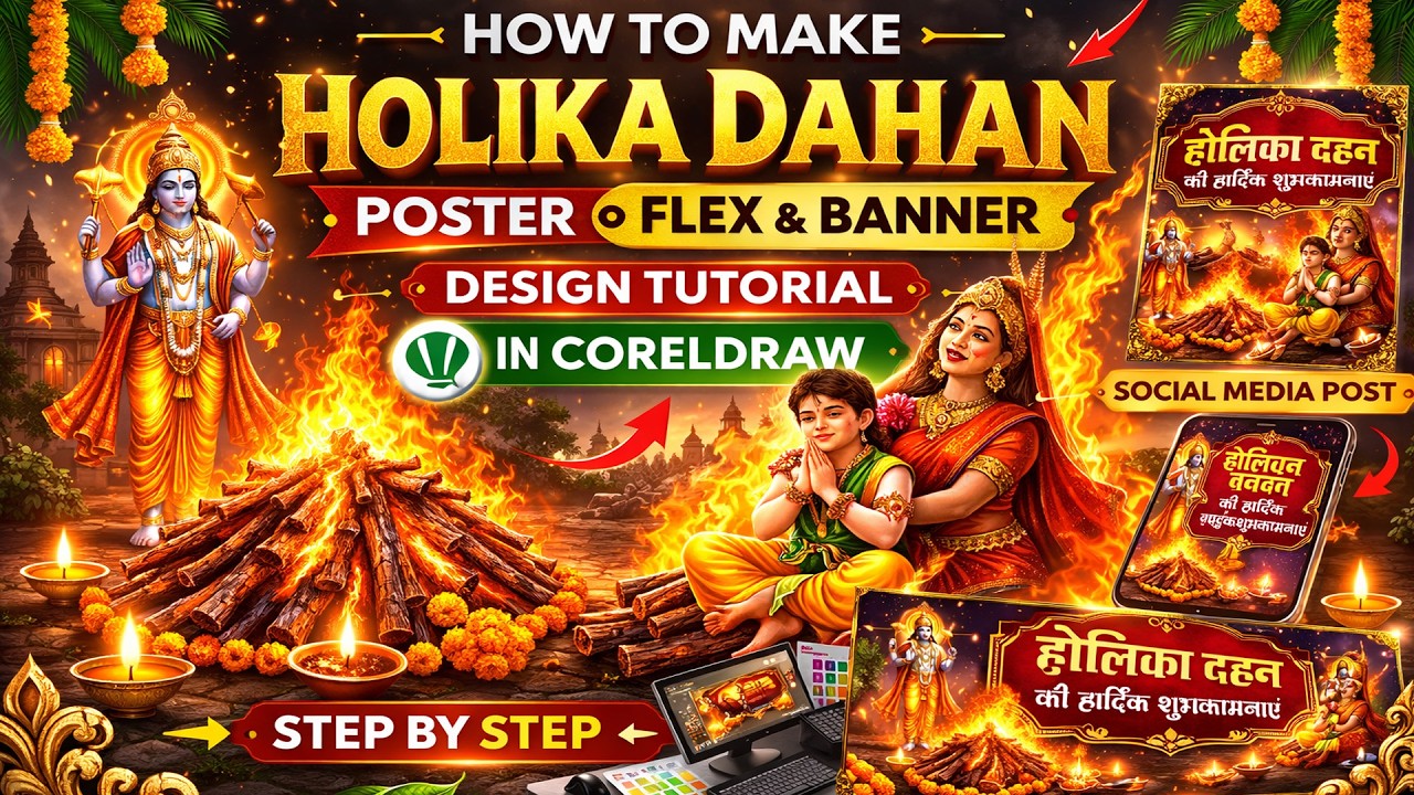 How to Make Holika Dahan Poster in CorelDRAW | Holika Dahan Poster & Banner Design Tutorial