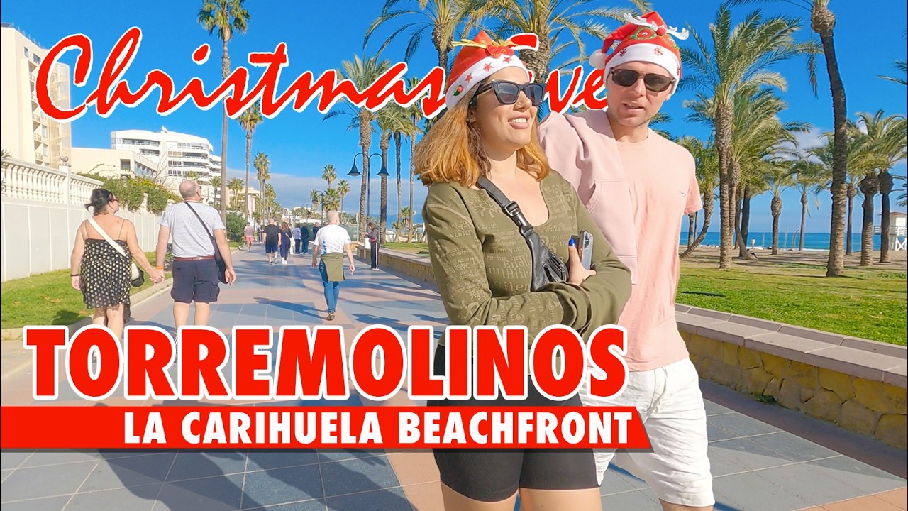 Torremolinos beachfront on Christmas Eve | Benalmádena to La Carihuela | Costa del Sol virtual walk