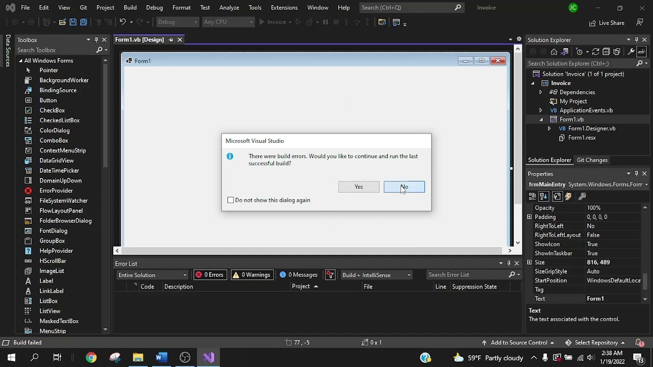 Visual Studio 2022 - Fix Errors with Renaming Form1