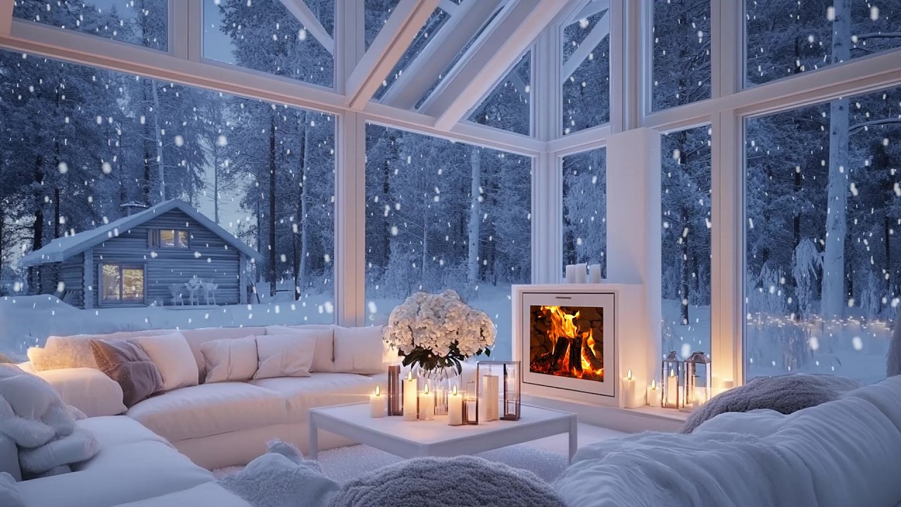 ❄️🎹 Spacious Cozy Winter Piano Room | Snow Outside, Fire & Flowers | Deep Focus Study Calm