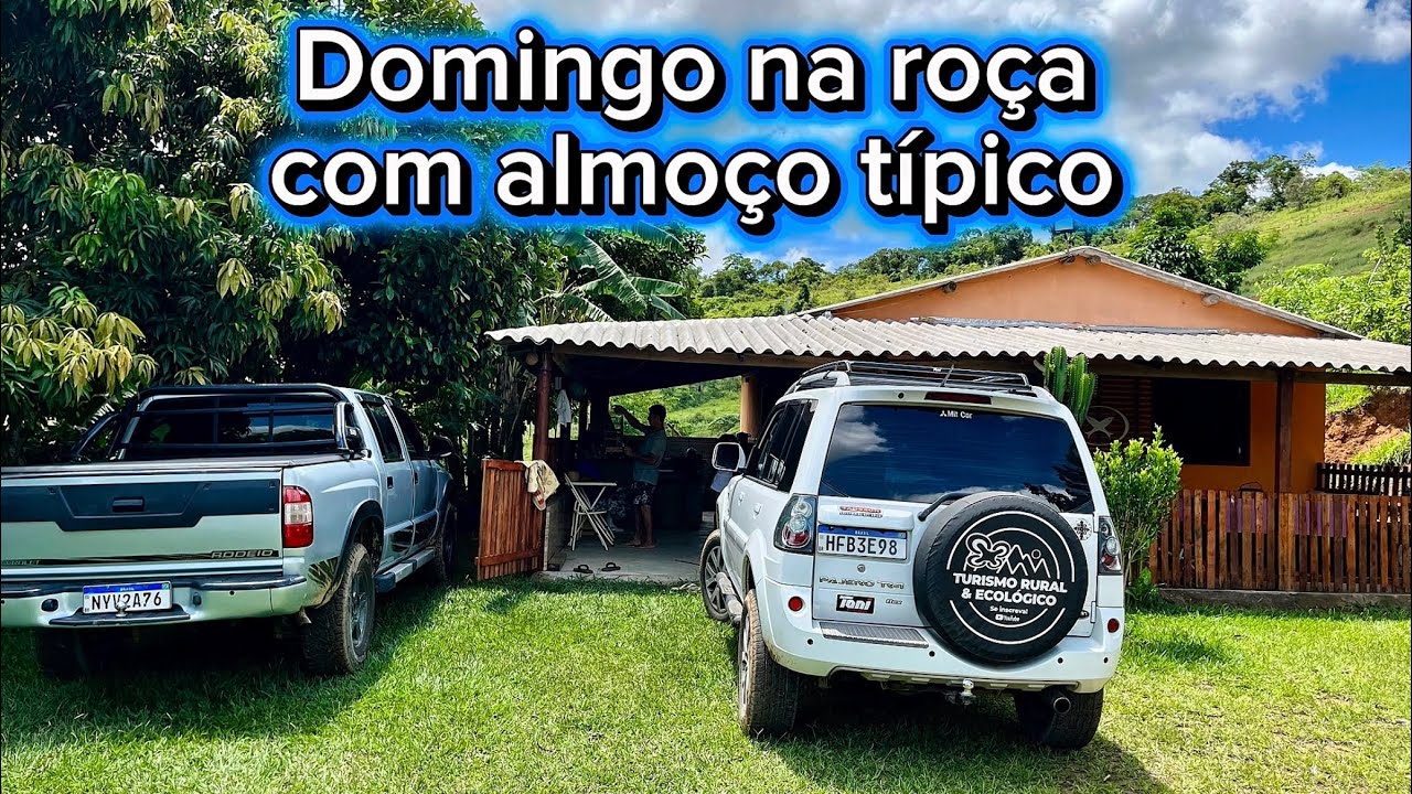 Um dia em ambiente rural, com aquele almoço típico da culinária mineira de roça, frango com quiabo. 