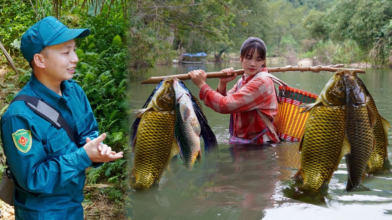 17-year-old single mother luckily catches many giant fish. Police officer completes kitchen