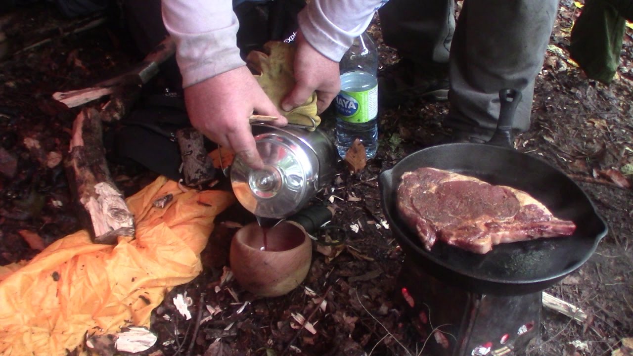 Repurposed hammock, steak, coffee