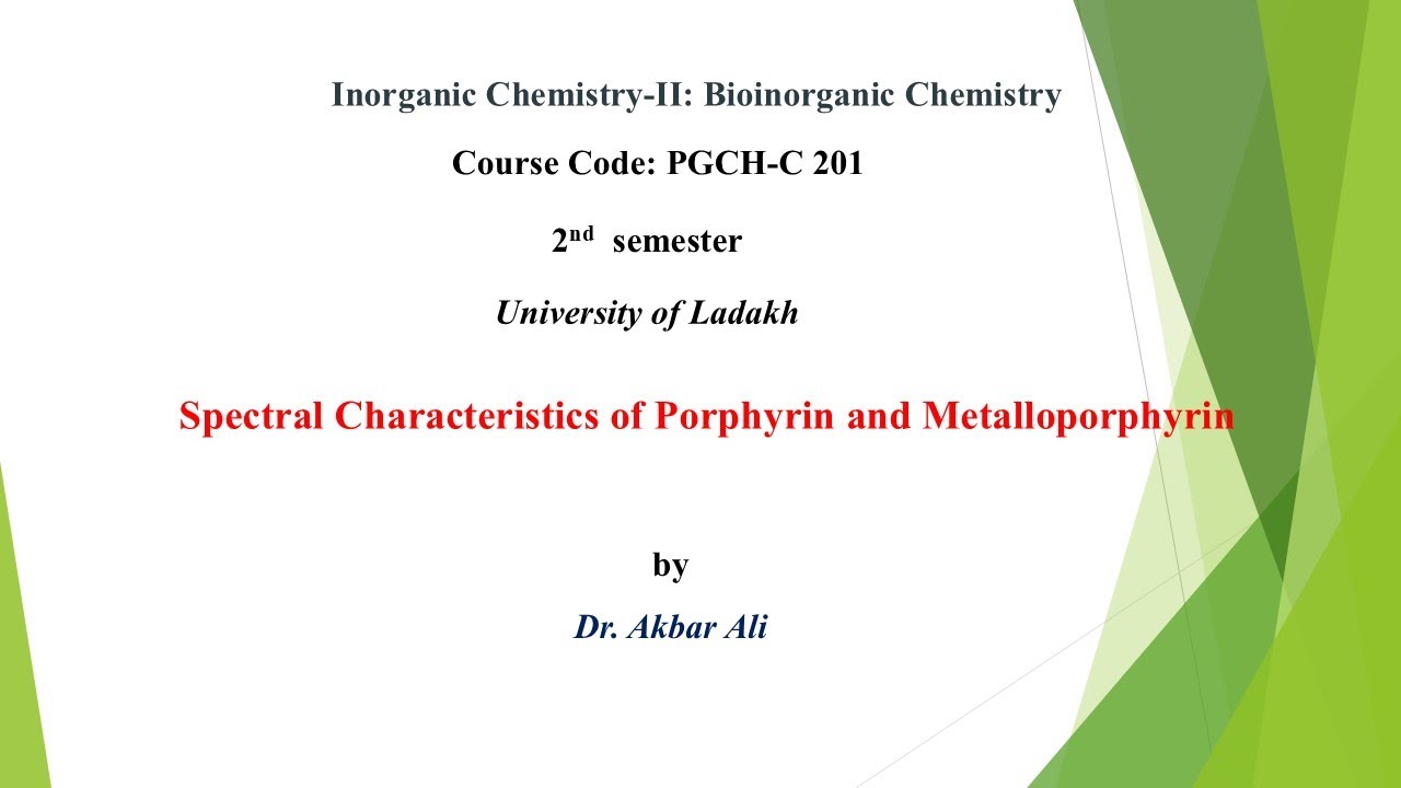 Bioinorganic Chemistry (Part 5) Spectral Characteristics of Porphyrin & Metalloporphyrin NMR UV FTIR
