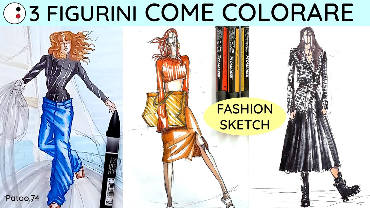 3 Figurini Colorati FACILI DA FARE,  il Disegno Moda e Fashion Design | Patoo 74|