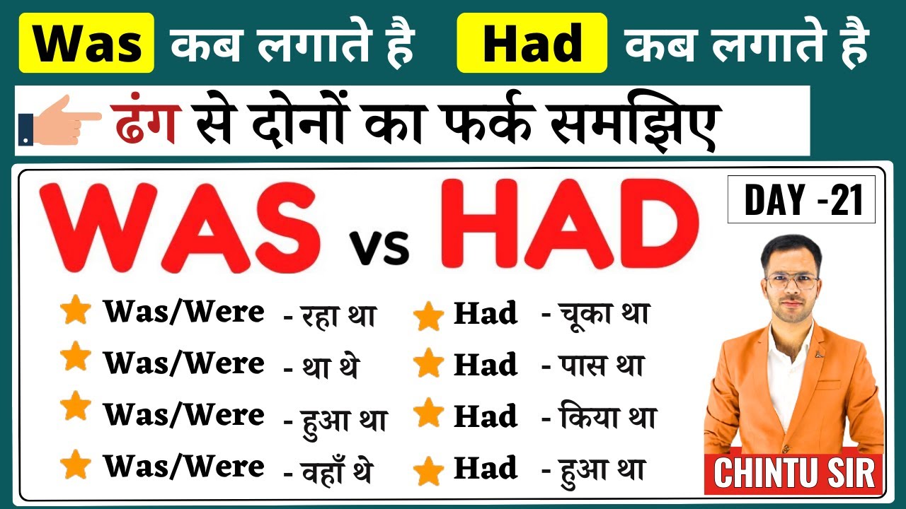 Understand the difference between Was and Had properly | Was/were vs Had | Past continuous Tense ...