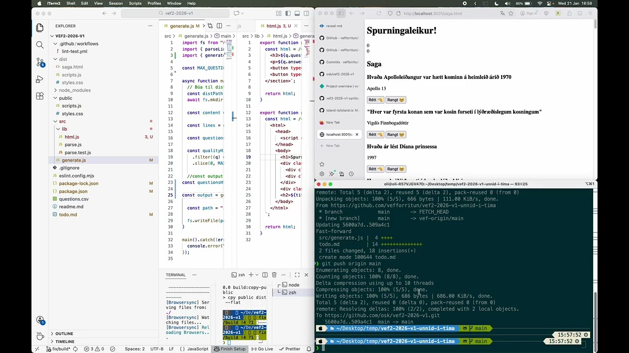 Vefforritun 2, 2026, fyrirlestur 2.5: Verkefni 1, js á client og index.html
