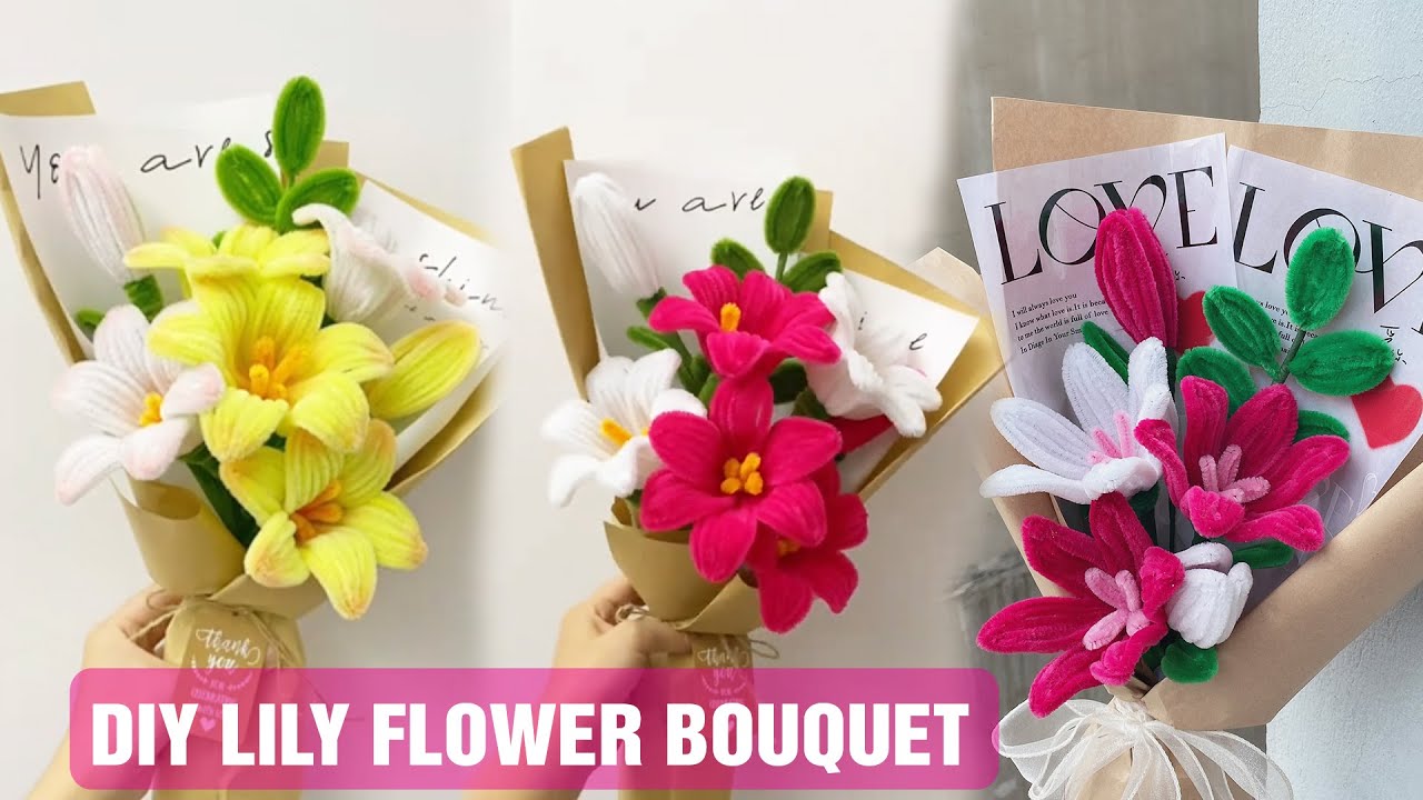 DIY Lily Flower Bouquet: How to make Beautiful Lily Bouquet from Pipe Cleaner | DIY Chenille Wire