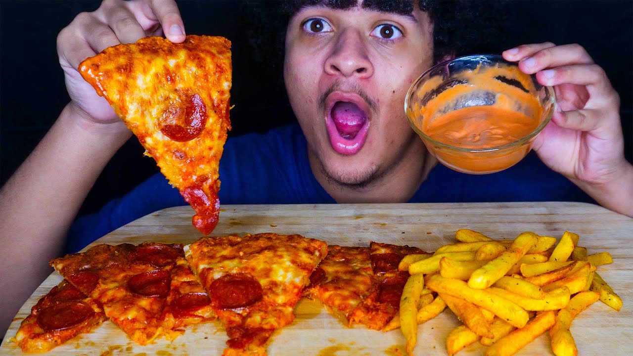 ASMR MUKBANG PEPPERONI PIZZA & FRIES (EATING SOUNDS)