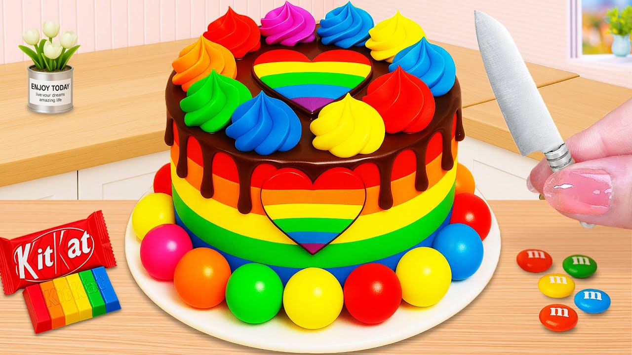 How to Make Rainbow Chocolate Candy Cake 🍫🌈 | ASMR Mini Cake Decorating | Cute Mini Bakes