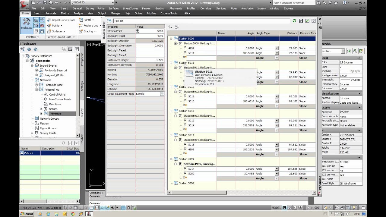 Survey AutoCad Civil 3D 2012 Poligonais, Irradiações, Ligando pontos automaticamente Parte 03