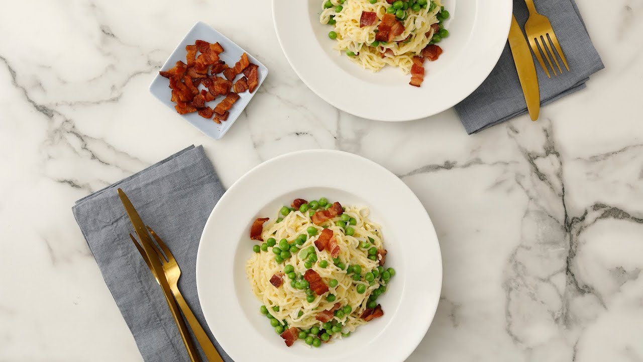 Fresh Angel Hair Pasta with Bacon and Peas