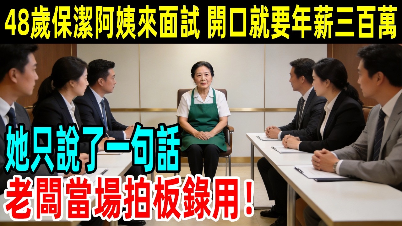48歲保潔阿姨來面試，開口就要年薪三百萬，她只說了一句話，老闆當場拍板錄用！#情感故事 #故事頻道 #感人壹幕#溫情#溫情故事#正能量#故事#情感#中老年